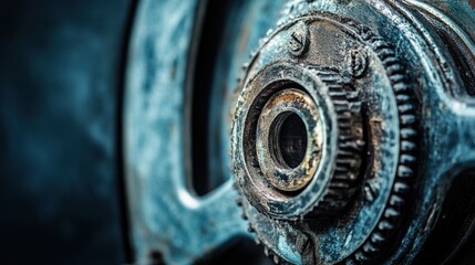 Close-up of an aged metal gear mechanism showcasing intricate details and textures
