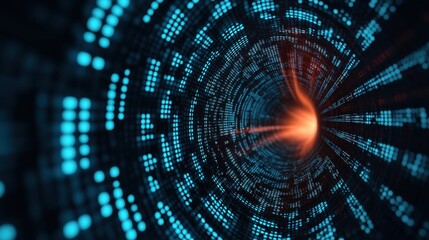 A mesmerizing digital tunnel of blue and orange lights, creating a futuristic and dynamic atmosphere.