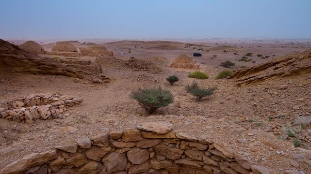 Time Lapse of beehive tombs  at Jabel Hafeet mountain, Al Ain, Abu  Dhabi, UAE