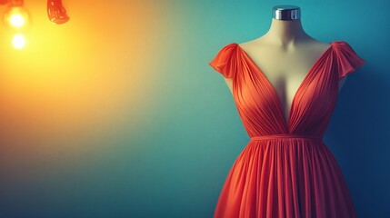 Red dress on a mannequin under studio lighting for boutique and apparel branding.
