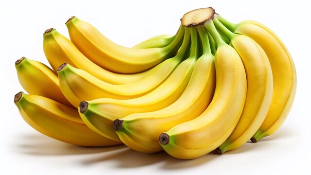 Panoramic Image of a Ripe Banana Bunch Isolated on White Background