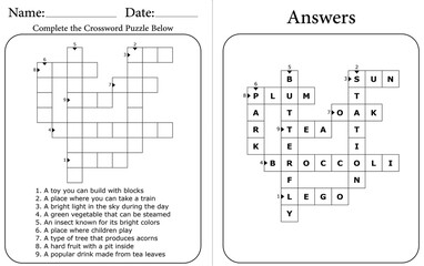Printable Crossword Puzzle: Educational Word Game for Kids and Adults