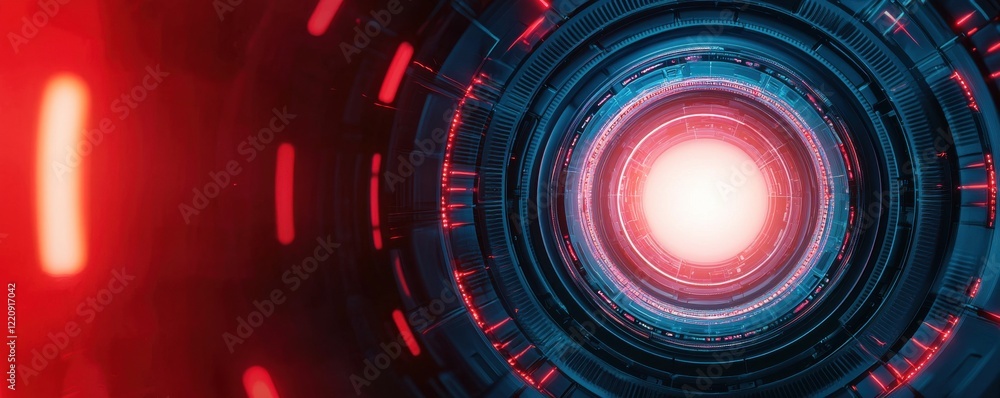 Poster a vibrant, futuristic tunnel with a bright center, surrounded by intricate circular patterns and glo