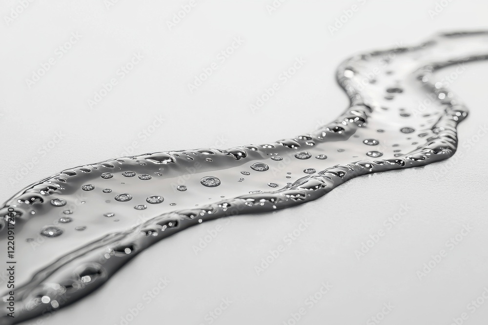 Poster raindrops create intricate trails on a smooth surface against a clean white background