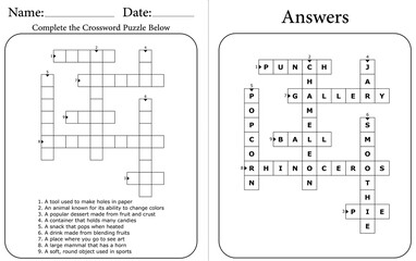 Printable Crossword Puzzle: Educational Word Game for Kids and Adults