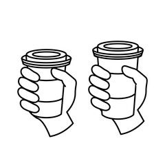 テイクアウトドリンクを持つ手の線画イラスト