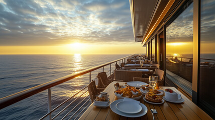 Fototapeta premium Ocean Sunset Cruise Deck Dining View