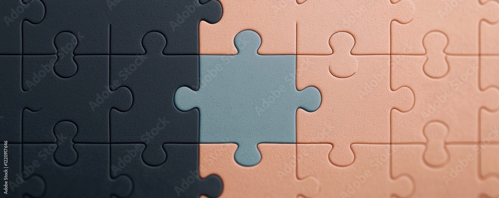 Poster a close-up of puzzle pieces, featuring a missing piece in the center, highlighting the concept of co