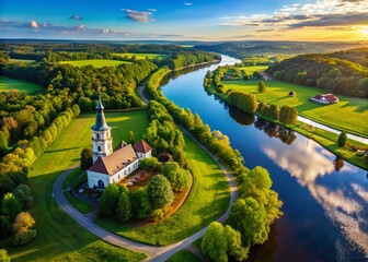 Drone View Nemunas River Bend