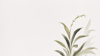 Naklejka premium Fresh Green Herb Sprout Watercolor Painting on White Background with Light Graceful Brushstrokes