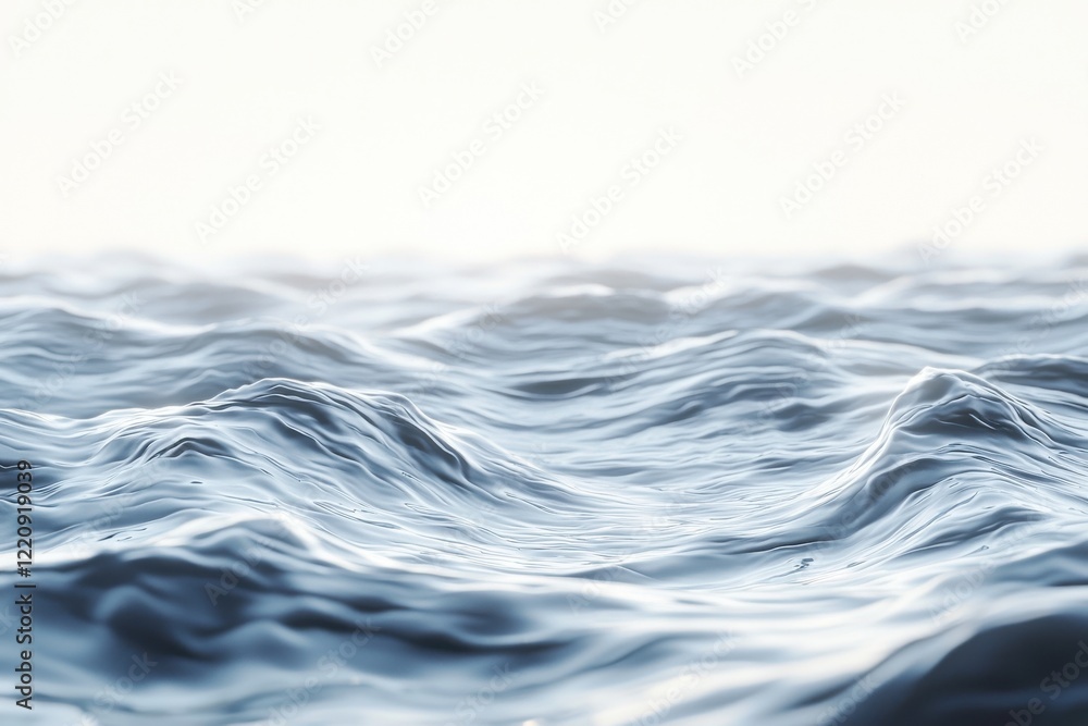 Poster rippling water with gentle waves illuminated by soft light creating dynamic textures on a clean whit