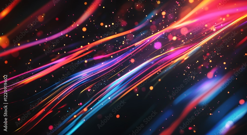 Poster abstract with colorful light waves on a dark background. which represents advanced digital technolog