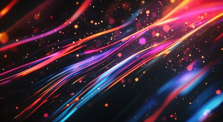Fototapeta premium Abstract with colorful light waves on a dark background. Which represents advanced digital technology. And gives the idea of ​​exchanging information in fast time.