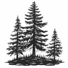 Fototapeta premium Silhouettes of majestic evergreen trees in a tranquil forest.