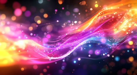 Obraz premium Abstract with colorful light waves on a dark background. Which represents advanced digital technology. And gives the idea of ​​exchanging information in fast time.