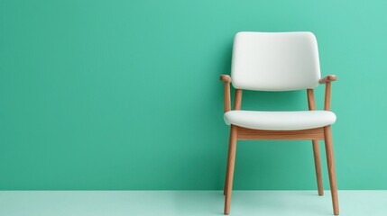 Modern white chair against vibrant green wall in minimalist interior setting