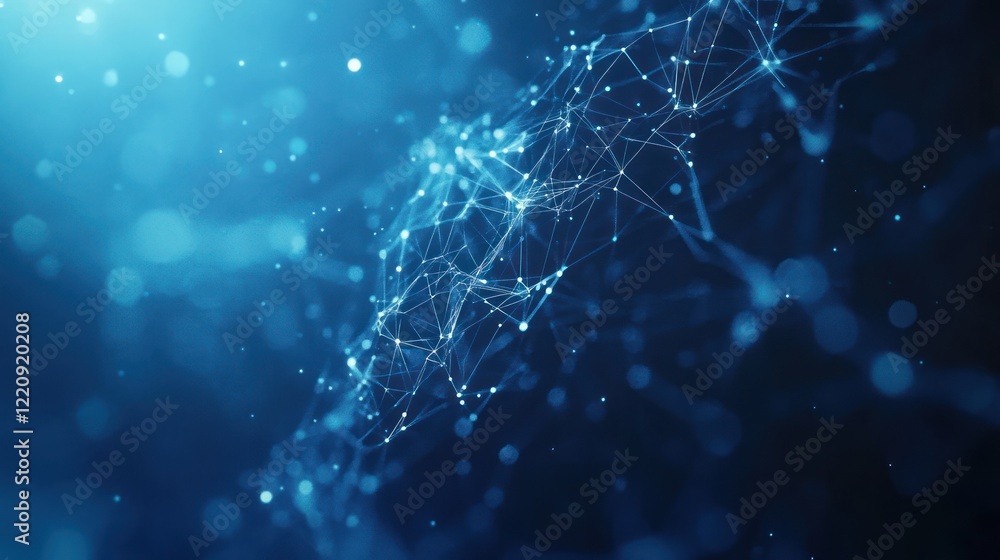 Poster abstract blue network connection: digital data flow visualization