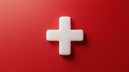 Fototapeta premium Minimalist white medical cross on a red background
