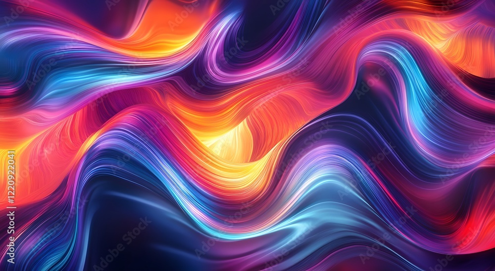 Poster abstract with colorful light waves on a dark background. which represents advanced digital technolog