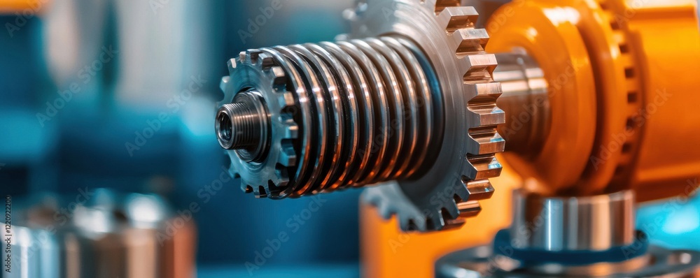 Poster a close-up of a mechanical gear system, showcasing intricate designs and metallic textures in a fact