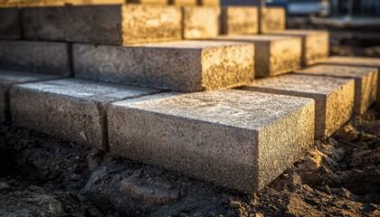 Concrete Blocks Stacked For Construction Project