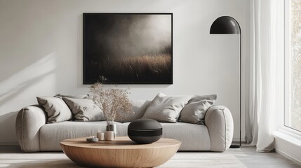 Modern Living Room Interior with Poster Mockup
