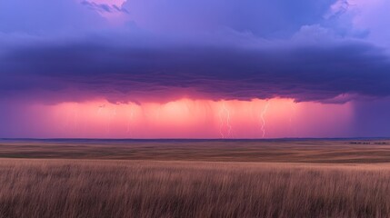 Prairie Sunset Storm with Multiple Lightning Strikes