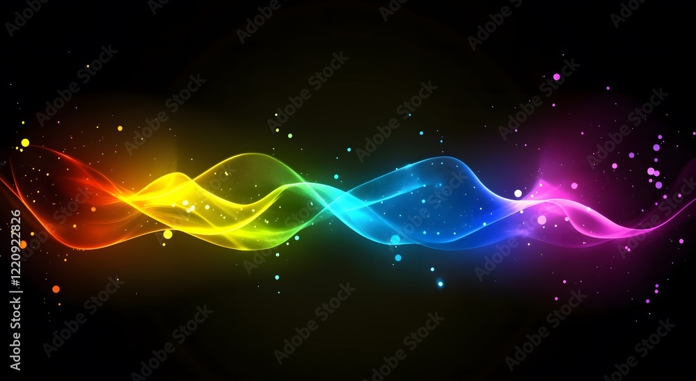Poster abstract with colorful light waves on a dark background. which represents advanced digital technolog