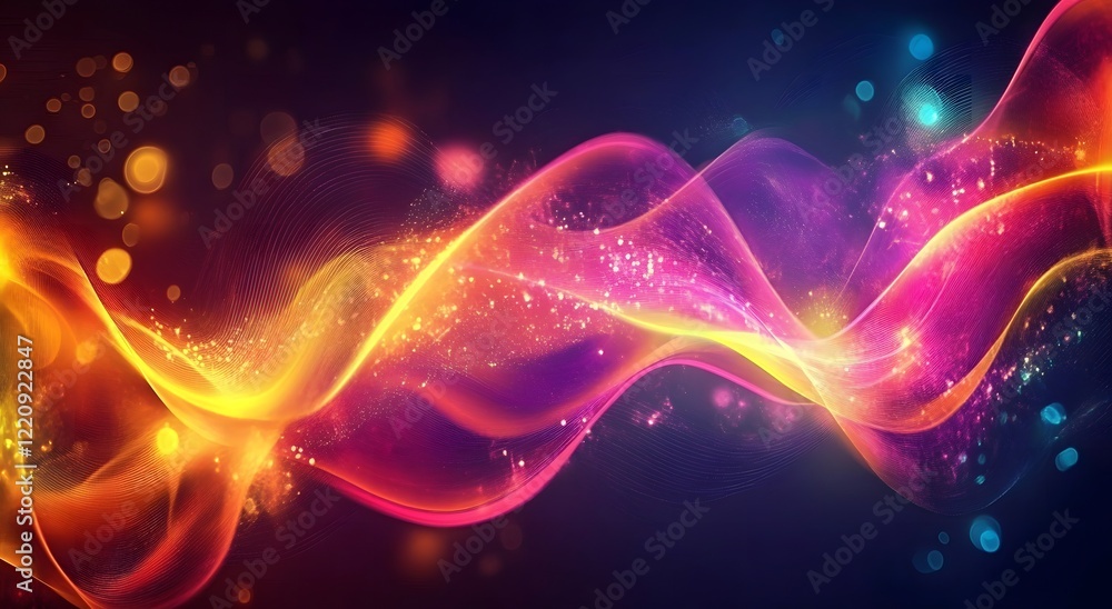 Poster abstract with colorful light waves on a dark background. which represents advanced digital technolog
