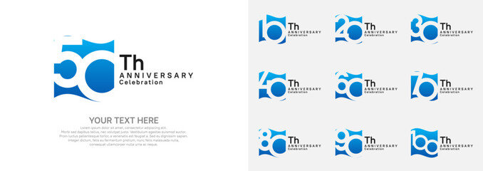 Anniversary logo set vector design, blue and black color for celebration event