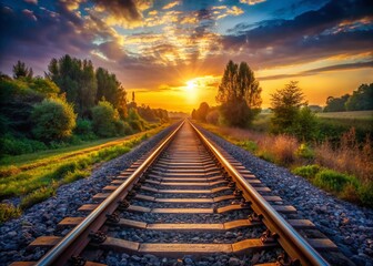 Fototapeta premium Endless Tracks: A Documentary Photograph of a Railroad Vanishing into the Horizon