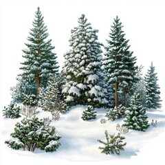 Obraz premium Snowy Winter Forest Scene with Evergreen Trees and Snow-Covered Ground in a Peaceful Natural Landscape