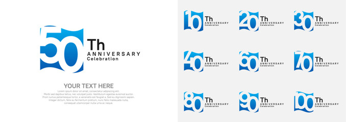 Anniversary logo set vector design, blue and black color for celebration event