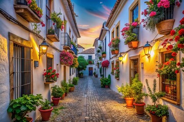 Fototapeta premium Panoramic View of Cordoba's Jewish Quarter, Andalusia, Spain - Charming Alleyways and Whitewashed Buildings