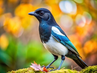 Eurasian Magpie (Pica pica) - Bird in Natural Habitat, Detailed Portrait Photography