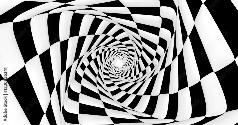 Poster vector black and white striped pattern that creates a 3d optical illusion with curved and distorted 