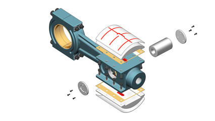 API-618 reciprocating compressor turbomachinery illustration drawing showing a direct connection crosshead assembly, connecting rod, and piston rod with lubricating oil passages highlighted