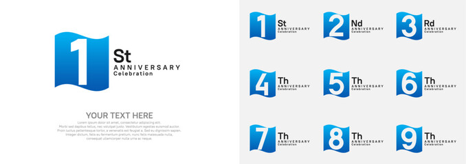 Anniversary logo set vector design, blue and black color for celebration event