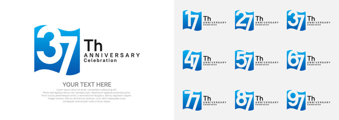 Anniversary logo set vector design, blue and black color for celebration event