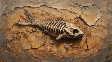 Naklejka premium Ancient fish fossil discovery desert environment high-detail image geological setting close-up view paleontological concept