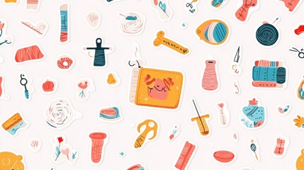 Colorful Craft Supplies Stickers Pattern Background