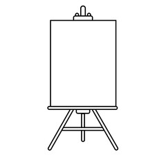 Vector outline icon of a blank canvas on a wooden easel. Minimalist vector illustration of an empty art canvas on a white background.