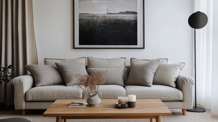 Modern Living Room Interior with Poster Mockup