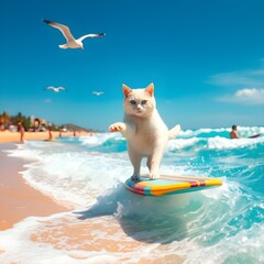 Obraz premium surfing white cat