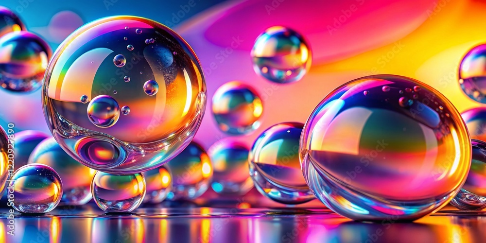Poster floating chrome bubbles: retro gradient background stock photo