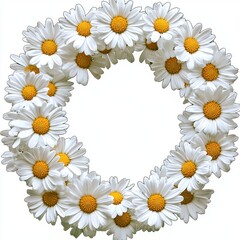 Fototapeta premium Beautiful Floral Wreath of Fresh White Daisies on a Plain Background for Spring and Summer Decorations