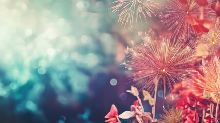 A festive fireworks in the night sky New Year