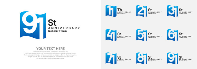 Anniversary logo set vector design, blue and black color for celebration event