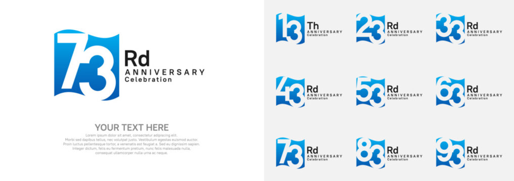 Anniversary logo set vector design, blue and black color for celebration event