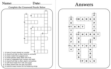 Easy Crossword Puzzle for Kids: Printable Brain Game